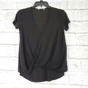 Lush crossover high low black short sleeve shirt